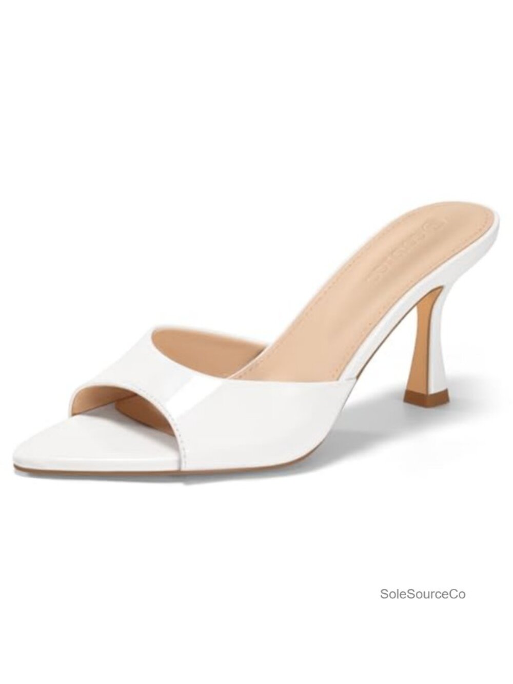 Women's Kitten Heel Mules Pointed Open Toe Faux Patent Leather Slip On Heels
